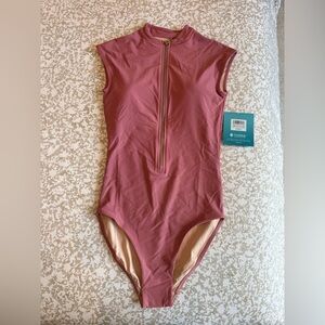 Coolibar Women's Terracotta Rose Zip-Front One Piece Swimsuit